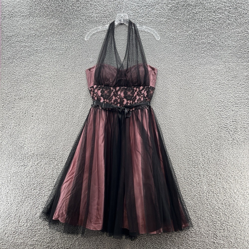 Betsy Adam Dress Womens 12 Black Pink Retro Fit Flare Crinoline Party Halter